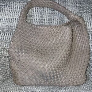 Elegant Woven Vegan Leather Tan Handbag